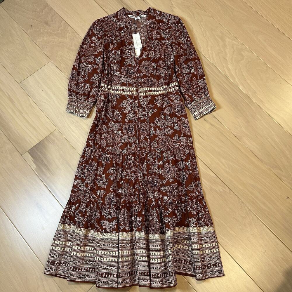 Veronica Beard Swedie In Rust Floral Maxi Dress Long Sleeve Women’s 2